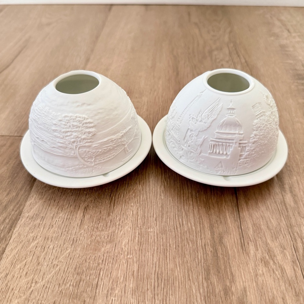 2 Sets Bernardaud Lithophane Votive Candle Holders‎ Votivelights, Paris & Golfer